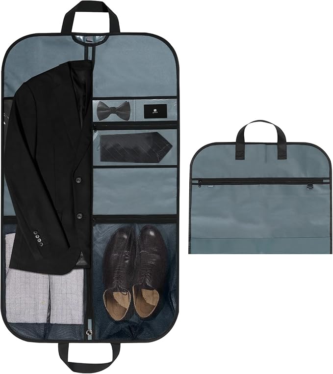 pack all 40" Gusseted Travel Garment Bag, Heavy Duty Hanging Suit Bag, Dress Bag for Closet Storage, Foldable Suit Cover Protector for Clothes Shirts Dresses Coats(Grey)