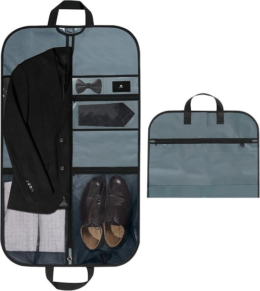 pack all 40" Gusseted Travel Garment Bag, Heavy Duty Hanging Suit Bag, Dress Bag for Closet Storage, Foldable Suit Cover Protector for Clothes Shirts Dresses Coats(Grey)