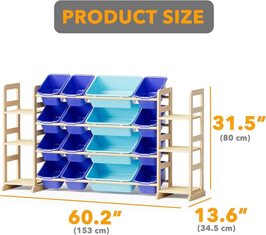 SpaceAid Toy Storage Organizer with 6 Shelves and 16 Bins, Toy Organizers Storage Bookshelf, Kids Bin Shelf Toys Box Bookcase for Bedroom Playroom Organization Room Decor, Blue and Navy Blue