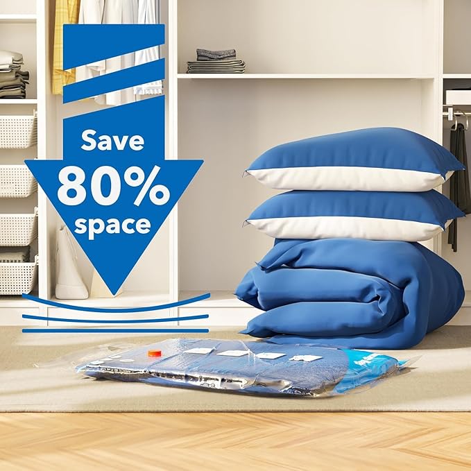 6 XXL Vacuum Storage Bags Jumbo, Space Saver Sealer Bags, fVacuum seal bags for clothing, Pillows, Comforters, Blankets, Bedding
