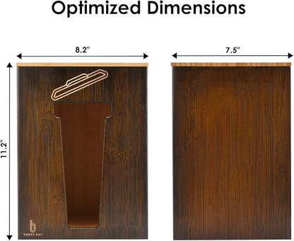Cozee Bay Bamboo Trash Bag Dispenser with Lid, Trash Bag Holder Organizer, Garbage Bag Dispenser for Kitchen Countertop, Under Sink and Wall Mount - Extra Large (Vintage Brown)