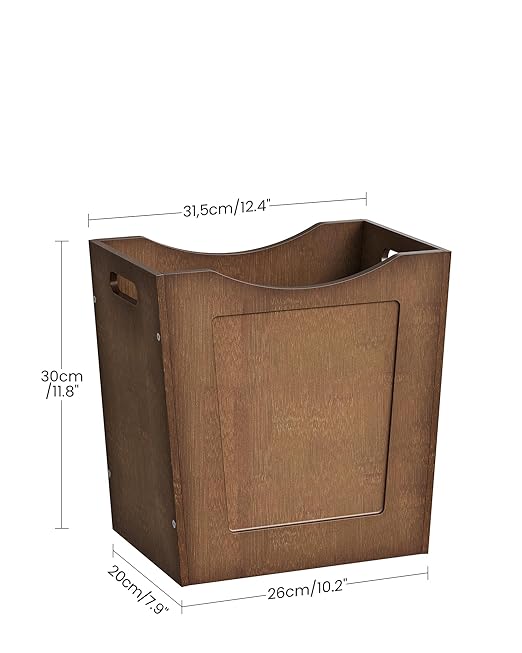 Bamboo Trash Can, Curved Design Multi-Use Bin for Bedroom, Office, Bathroom, Kitchen, Wastebasket for Paper & Towel Storage, Natural Brown MCW30MA