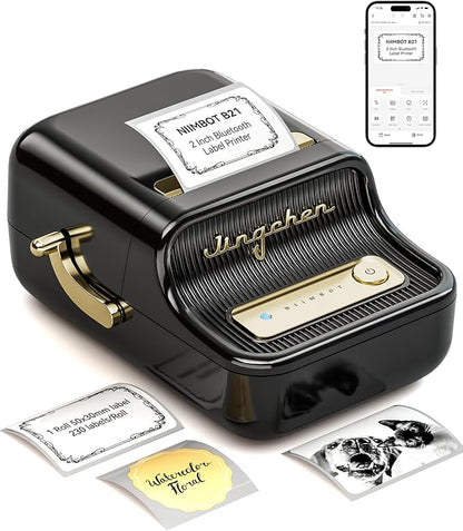 NIIMBOT B21 Label Maker Inkless Bluetooth Label Printer, 2 Inch Portable Thermal Sticker Maker for Small Business, Address, Logo, Clothing, Mailing, Candles, Jewelry, Sticker Printer for Gift, Black