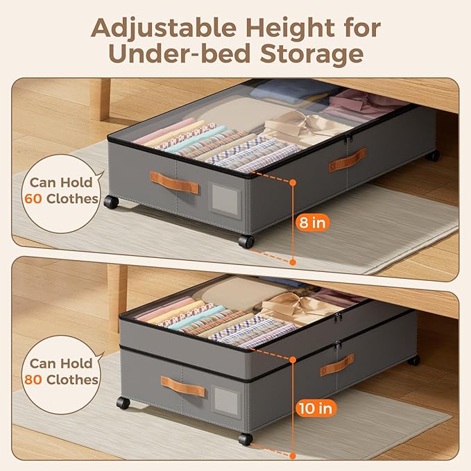 LYCDZT Under Bed Storage with Wheels, Large Capacity UnderBed Containers with Clear Lids, Shoe Organizer Under Bed Drawers, Rolling Under the Bed Storage for Clothes, Shoes, Blankets