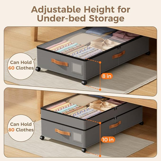 LYCDZT Under Bed Storage with Wheels, Large Capacity UnderBed Containers with Clear Lids, Shoe Organizer Under Bed Drawers, Rolling Under the Bed Storage for Clothes, Shoes, Blankets