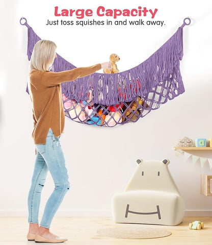 Stuffed Animal Hammock - Extra Large 63'' Long, Stuffed Animal Storage, stuffed animal Holder net, Hammock Large, Storage Hanging Organizer - Lavender