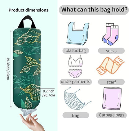 Plastic Bag Holder, Wall Mount Grocery Bag Organizer, Funny Hanging Trash Bag Storage Dispenser for Home Kitchen Cute Green Leaf