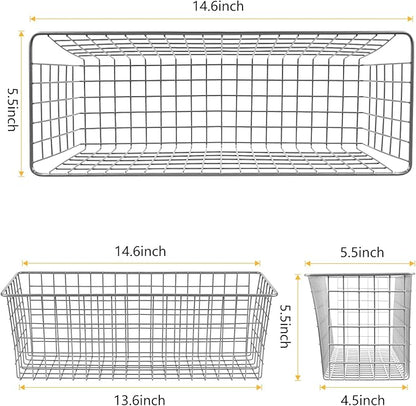 2 Sets Extra Large Hanging Wall Basket, Grey Metal Wire Baskets with Steel Hooks for Organizing, WallmountedFruit Vegetable Toy Snack Storage, Home Kitchen Bathroom Laundry Pantry Organizer