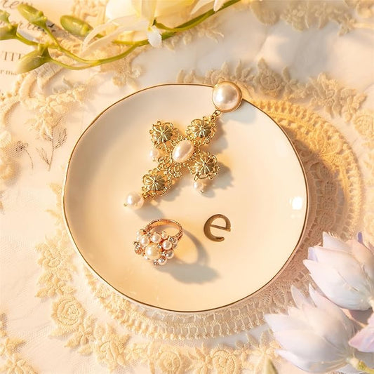 COMMGOAL Ceramic Ring Holder for Jewelry, Jewelry Tray, Ring Dish, Aesthetic Room Decor, Engagement Gifts Bride Gifts Wedding Gifts for Women, White, 4.75"(E)