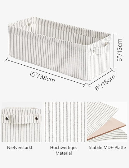 StorageWorks Narrow Storage Bins, Small Basket for Closet and Shelves, Fabric Organizer with Handles, Toilet Paper Storage, Gray and White Stripes, 2-Pack