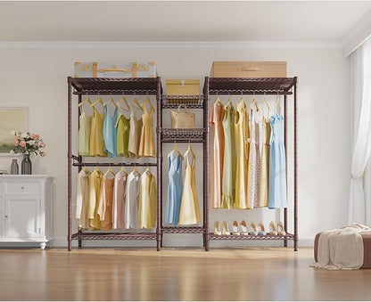 VIPEK L6 L Shaped Clothes Rack for Corner, Heavy Duty Clothing Rack 5-Tier Wire Garment Rack Freestanding Closet with 7 Adjustable Shelves & 4 Hanging Rods, Max Load 850LBS, Bronze