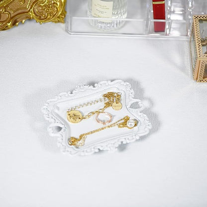 Funly mee Antique Trinket Dish Vintage Jewelry Tray, Ring Holder (White, S)
