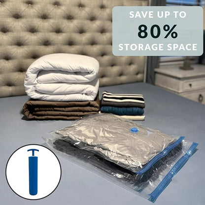 4 Mega Jumbo XXL Vacuum Storage Bags with Pump (47x35in), Supersized Compression Space Saver for Comforter, duvet, Bedding, Blanket storage, Vacuum Seal Bags for Clothing, Stuffed Toy, Cushions