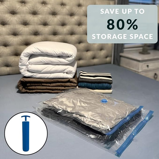 4 Mega Jumbo XXL Vacuum Storage Bags with Pump (47x35in), Supersized Compression Space Saver for Comforter, duvet, Bedding, Blanket storage, Vacuum Seal Bags for Clothing, Stuffed Toy, Cushions