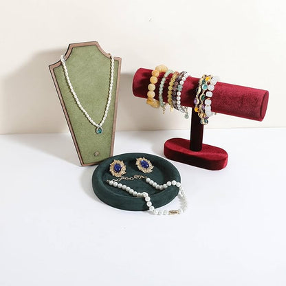 GemeShou Round Jewelry Organizer Plate, Top Microfiber Velvet Jewelry Display Tray, Empty Jewelry Showcase Tray for Necklaces, Bracelets, Rings, Earrings (Green-Small, 5.9 x 5.9 in)