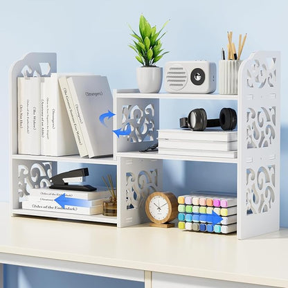 YGYQZ Desk Shelves Desktop Orgnizer Shelf-White Office Organization for Top of Adjustable Desk Organizers and Corner Bookshelf Table Top Shelving Small Hutch Decorations for Women Office
