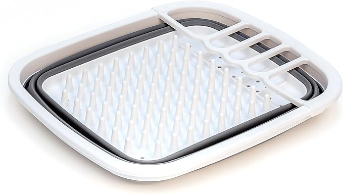 SAMMART 8L (2.11Gallons) Collapsible Dish Drainer - Foldable Drying Rack - Portable Dinnerware Organizer - Space Saving Kitchen Utensil Storage Tray (White/Steel Grey)