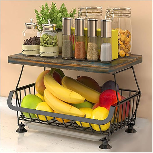 Dcxcaicc 2 Tier Stackable Fruit Vegetable Storage Baskets with Wheels,Wire Hanging Baske Stand for Kitchen Organizer, Fruit Basket for Kitchen,Pantry,Bathroom