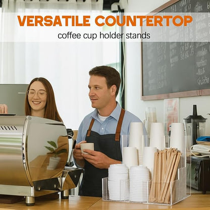 Acrylic Vertical Coffee Cup and Lid Dispenser, Coffee Condiment Organizer, 9 Compartment for Disposable Paper & Plastic Cup, for Cabinet Station Home Countertop Bar 13''l x 13''w x 12''h