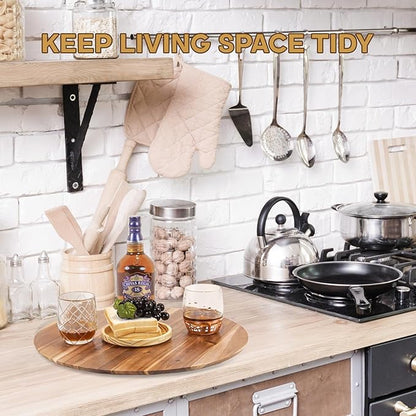 18" Acacia Wood Turntable Organizer | Lazy Susan for Table Top, Cabinet or Pantry | Wooden Rotating Tray for Kitchen Countertop, Durable, Easy to Clean, No Assembly Needed
