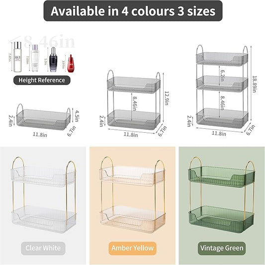 Akinbas 2 Tier Bathroom Organizer Countertop Makeup Perfume Tray Skincare Organizer for Bathroom Dresser Vanity (Grey)