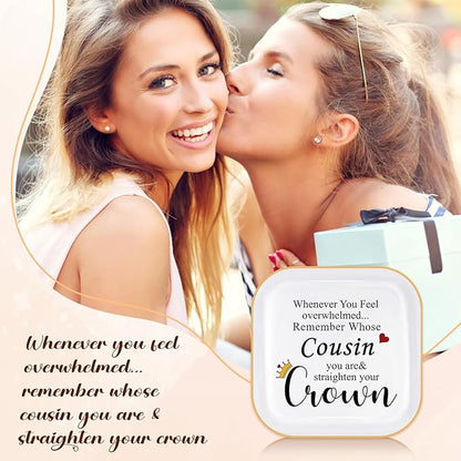 PUDDING CABIN Birthday Cousin Gifts for Women Jewelry Dish Trinket Tray – Remember Whose Cousin You Are Straighten Your Crown – Birthday Gifts for Cousin Valentines Graduation Mothers Day Christmas