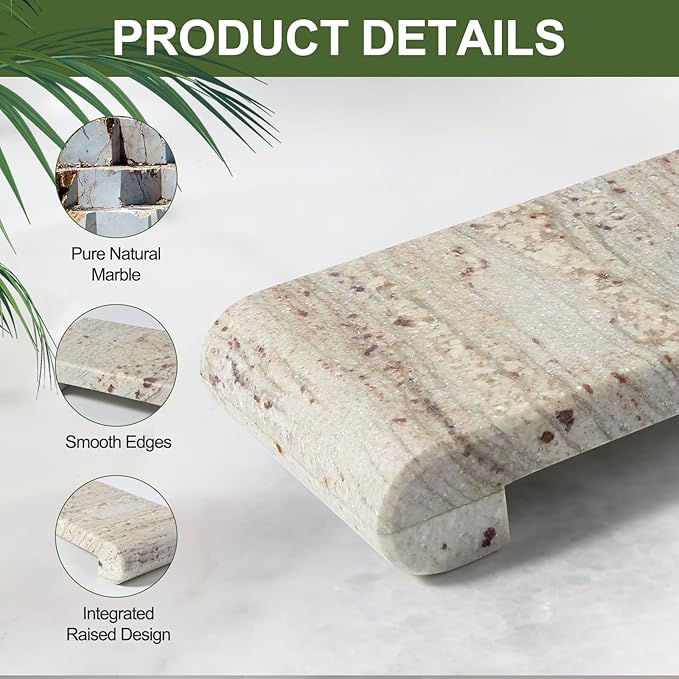 Natural Marble Pedestal Stand, Marble Tray for Kitchen Counter, Bathroom, Home Decor, Small Potted Plant Tray 4.02" x 15.98" Soap Dish Holder for Jewelry, Vanity, Counter Luxury Decorative Tray (River White)