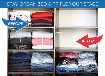 50 Pack Industrial Grade Extra Jumbo Double Seal Waterproof Vacuum Storage Bags 52"x47" (130x120cm) Reduces up to 80% (The Largest Bags Avilable) for Clothes, Blankets, Pillows, Bed, Closet Organizer.