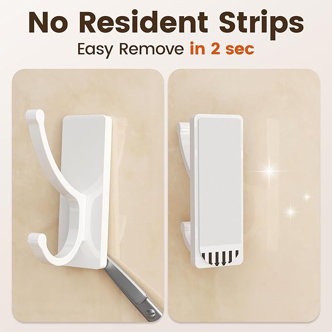 pickpiff Adhesive Wall Hooks with Strip - No Residue, Easy to Remove, Strong Heavy Duty Sticky Towel Hook, 4 Pack White