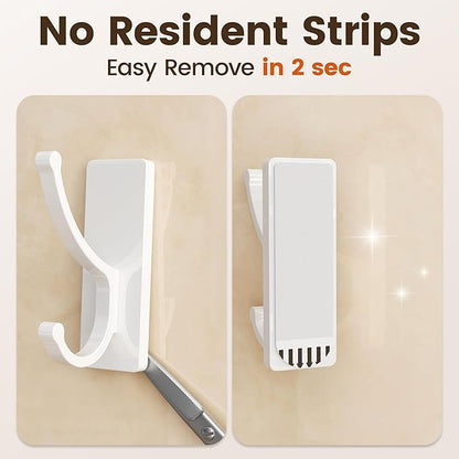pickpiff Adhesive Wall Hooks with Strip - No Residue, Easy to Remove, Strong Heavy Duty Sticky Towel Hook, 4 Pack White