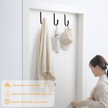 Manesi Over The Door Hooks, Soft Rubber Prevent Scratches Door Hangers Hooks for Bathroom, Living Room, Bedroom, and Kitchen Hanging Clothes, Towels, Shoe Bag, Hats, Coats, Bags, etc. (Black, 4 Pack)