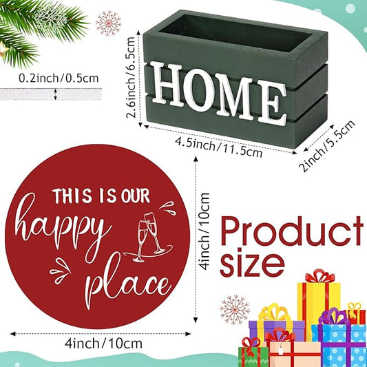 Queekay Coasters Set of 6 House Warming Gifts New Home Wooden Farmhouse Drink Coasters with Holder 4'' Funny Decoration for Kitchen Family Coffee Bar Tabletop Protection(Red,Green)