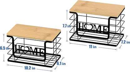 Trash Bag Holder, Thipoten Trash Bags Dispenser with Bamboo Top, Suitable for Garbage Bags Purchased Online or Supermarket, Perfect Storage Organizers for Cabinet, Under Sink (Black, 2pack-XL/L)