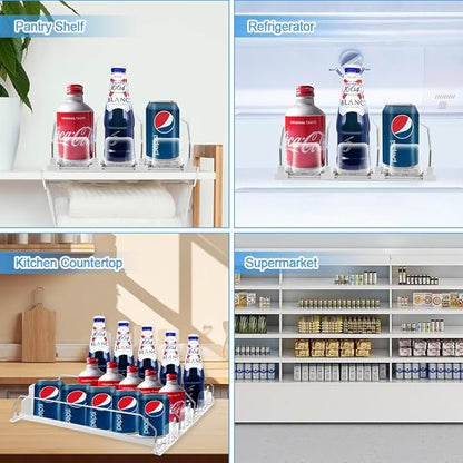Jaxbo Drink Organizer For Fridge, Adjustable Self Pushing Drink Dispenser for Refrigerator Organizers and Storage, Automatic Fridge Drink Organizer, 3 Rows, 14.96" D - Holds up to 15 Cans