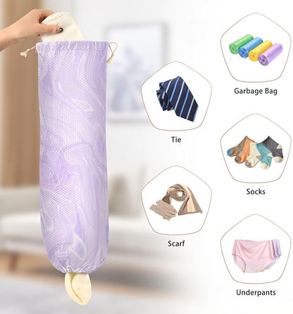 1 PC Plastic Bag Holder Wall Mount Grocery Bag Holder Shopping Bag Trash Bag Storage Organizer Dispenser for Kitchen Closet 22 x 9 Inch Marble Purple