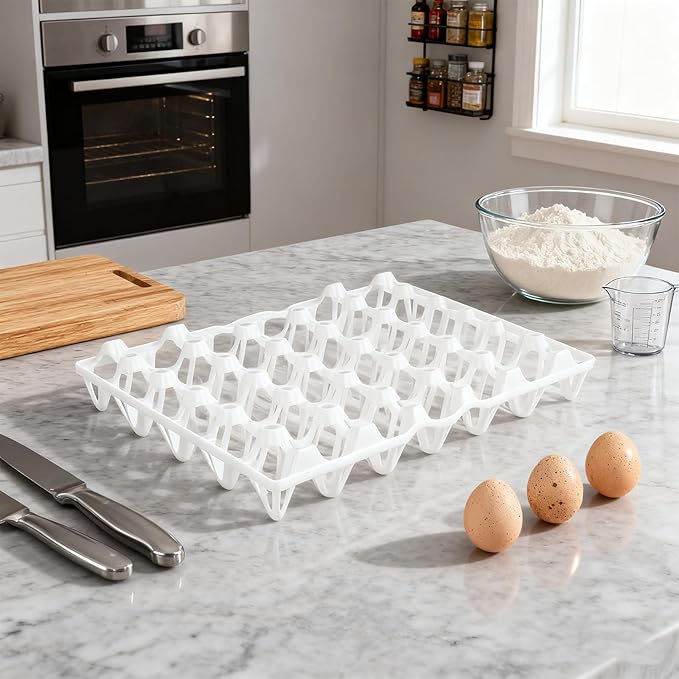 SINJEUN 15 Pack Plastic Egg Tray, 30 Cells Plastic Egg Flats, Stackable Eggs Crates for Storing, Sorting, and Shipping Multiple Eggs, White