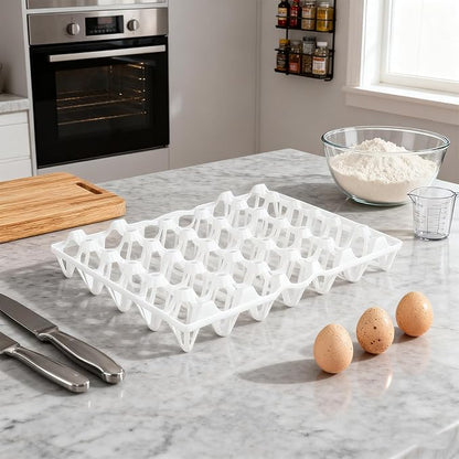 SINJEUN 15 Pack Plastic Egg Tray, 30 Cells Plastic Egg Flats, Stackable Eggs Crates for Storing, Sorting, and Shipping Multiple Eggs, White