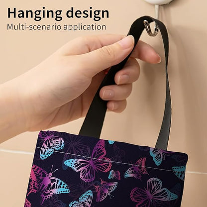 Plastic Bag Holder, Wall Mount Grocery Bag Organizer, Funny Hanging Trash Bag Storage Dispenser for Home Kitchen Cute Purple Butterfly