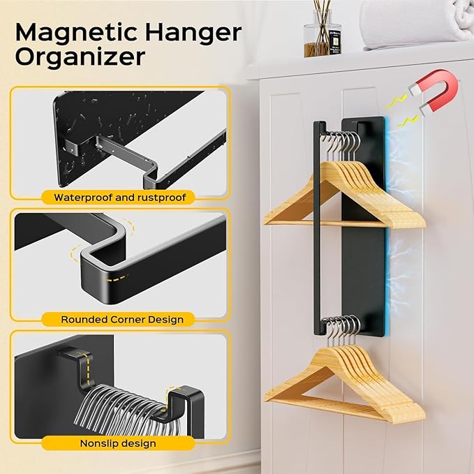 5 Pack Magnetic Shelves for Washing Machine & Refrigerator, Heavy-Duty Metal Magnetic Laundry Organizer with Hooks, Space-Saving Storage Baskets for Laundry Room, Kitchen & Closet (Black)
