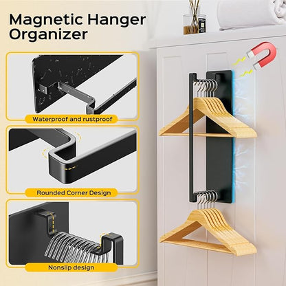 5 Pack Magnetic Shelves for Washing Machine & Refrigerator, Heavy-Duty Metal Magnetic Laundry Organizer with Hooks, Space-Saving Storage Baskets for Laundry Room, Kitchen & Closet (Black)