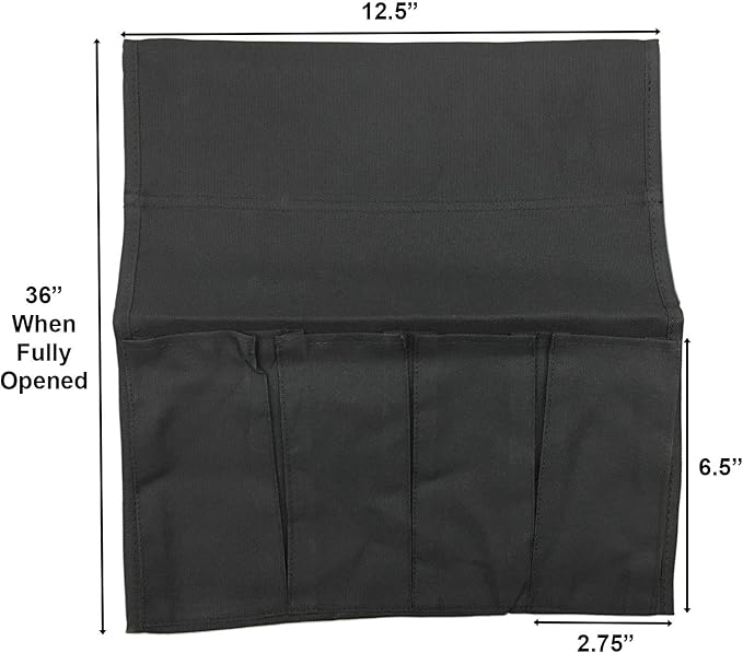 Huji Sofa Chair Armrest Bedside Caddy with Four Pocket Organizer for Remotes and One Hidden Pocket for Books and Magazines - 37” L x 12.50” W (1)