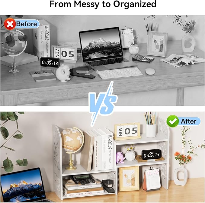 YGYQZ Desk Shelves Desktop Orgnizer Shelf-White Office Organization for Top of Adjustable Desk Organizers and Corner Bookshelf Table Top Shelving Small Hutch Decorations for Women Office