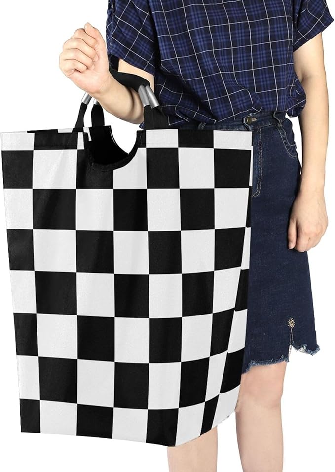 Laundry Hamper Basket Checkerboard Plaid White Storage Basket Collapsible Clothes Hamper with Handle Decorative Blanket Basket for Laundry Room College Dorms Clothes