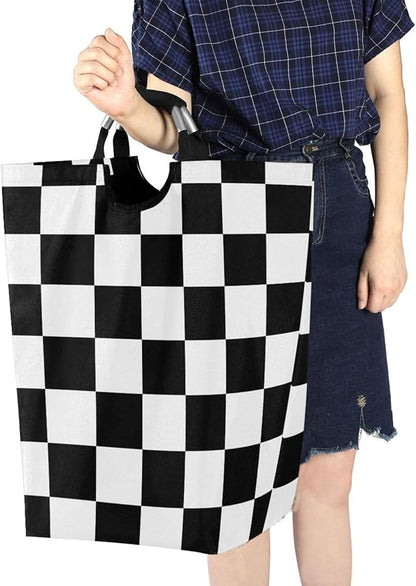 Laundry Hamper Basket Checkerboard Plaid White Storage Basket Collapsible Clothes Hamper with Handle Decorative Blanket Basket for Laundry Room College Dorms Clothes