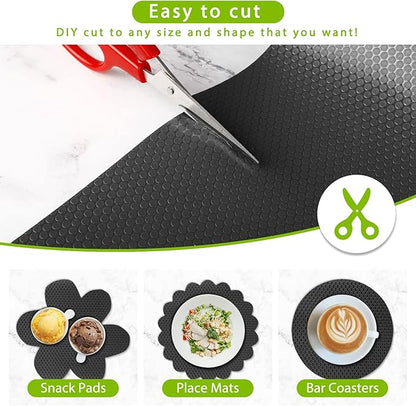 HooTown Shelf Liner Kitchen Cabinet Drawer Mats 17.5 Inch Wide x 6.5 Feet Long, Non Skid EVA Plastic Washable Oil Proof Pad for RV Drawer, Dish Plate Slippery Protection, Black