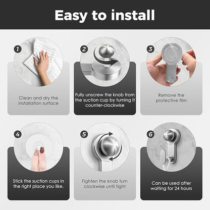 WingWider Shower Hooks for Inside Shower,No-Drill Removable&Reusable Towel Hooks for Bathroom,Heavy Duty Suction Cup Hooks for Glass Window,2 Pack(Silver)