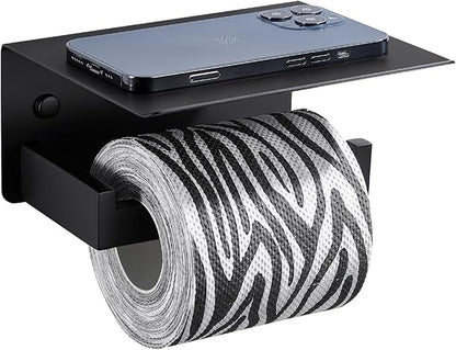 Suyar Toilet Paper Holder with Shelf Matte Black, SUS 304 Stainless Steel Wall Mounted Tissue Holder Phone Shelf for Bathroom