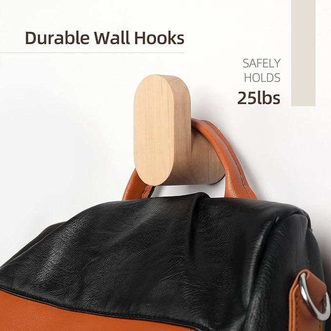 Wood Wall Hooks, Modern Minimalist Wood Hooks Wall Mounted, Natural Wooden Wall Coat Hook Rack, Wooden pegs for Hanging Hat, Towel, Robe, Bag (Pack of 4pcs)