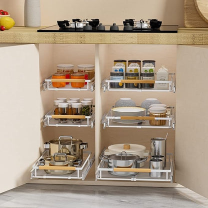 SANNO Pull Out Cabinet Organizer, Cabinet Slide Out Shelf, Pots Pans Organizers Shelves with Sliding for Cupboard Pantry Under Sink Closet, Expandable Width 17.1to 27" W x 22.5" D