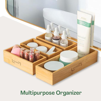 4PCS Bamboo Storage Bag Organizer Set Multi-Use Baggie Organizers for Gallon, Quart, Sandwich, Snack Food Bags, Tea Bag, Silverware, Ideal for Kitchen, Office, Makeup, Bathroom, Utensil, Junk Drawer